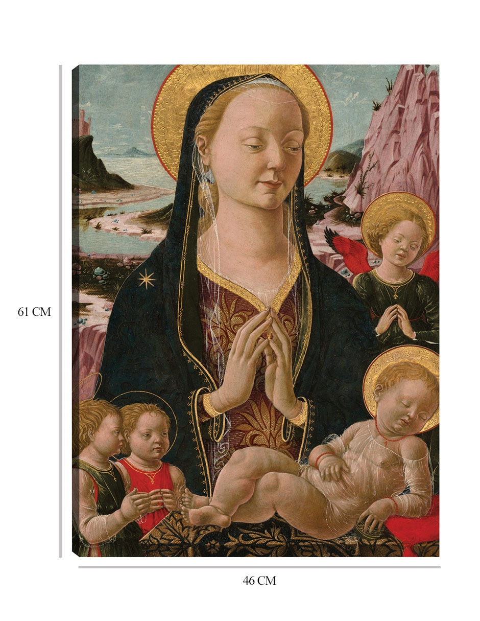 Cuadro decorativo Virgen y el Niño con ángeles técnica mixta Vírgenes 3
