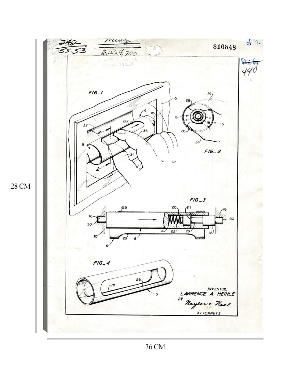 Cuadro decorativo Núcleo de papel higiénico patentado, inventor(es): Lawrence A, Heinle técnica mixta Planos 2
