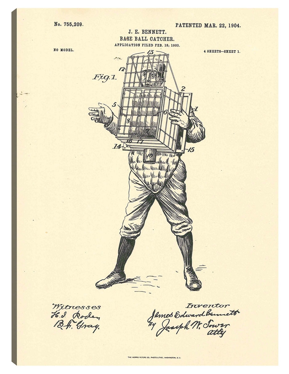 Cuadro decorativo Patente de receptor de béisbol, 22 de marzo de 1904 técnica mixta Planos Cuadro decorativo Patente de receptor de béisbol, 22 de marzo de 1904 técnica mixta Planos