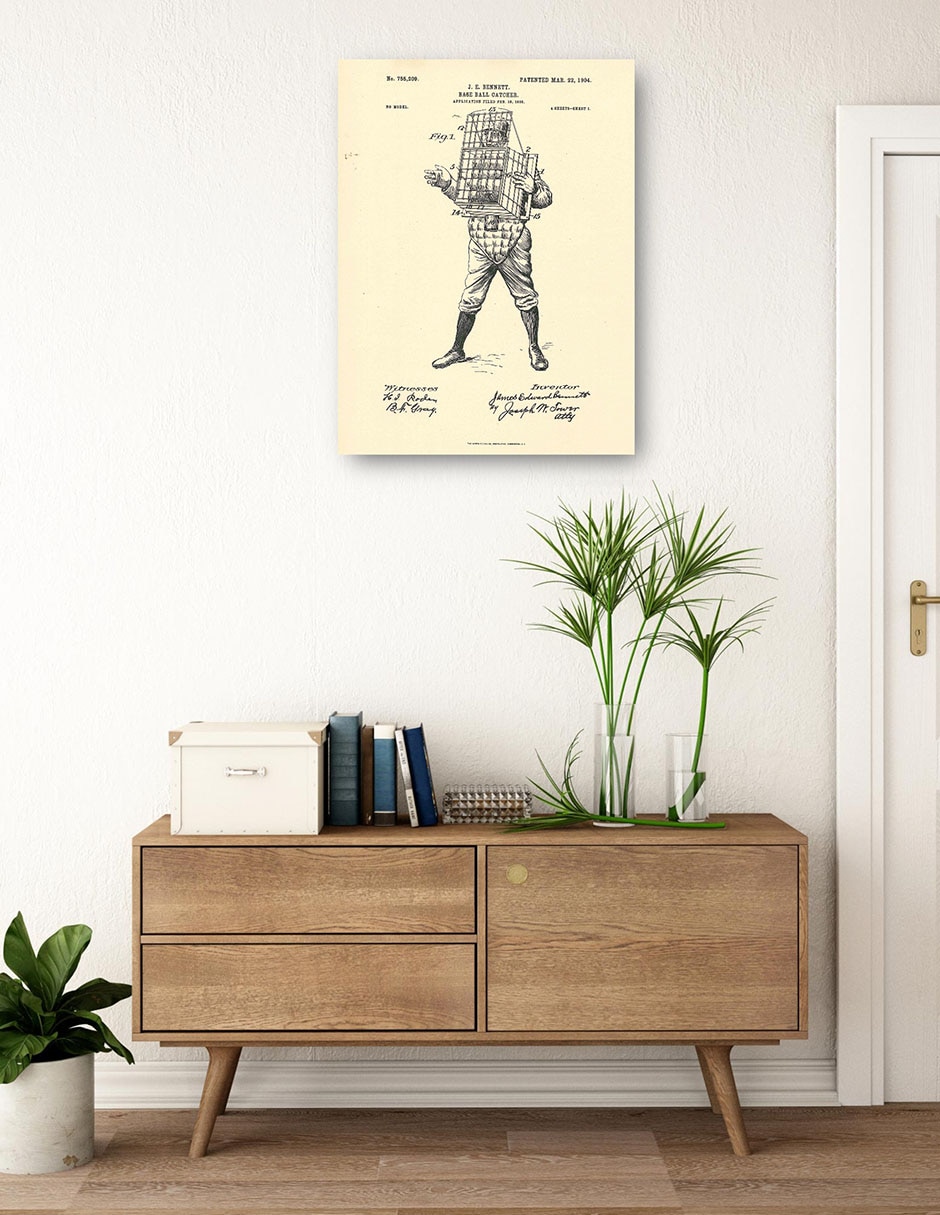 Cuadro decorativo Patente de receptor de béisbol, 22 de marzo de 1904 técnica mixta Planos 3