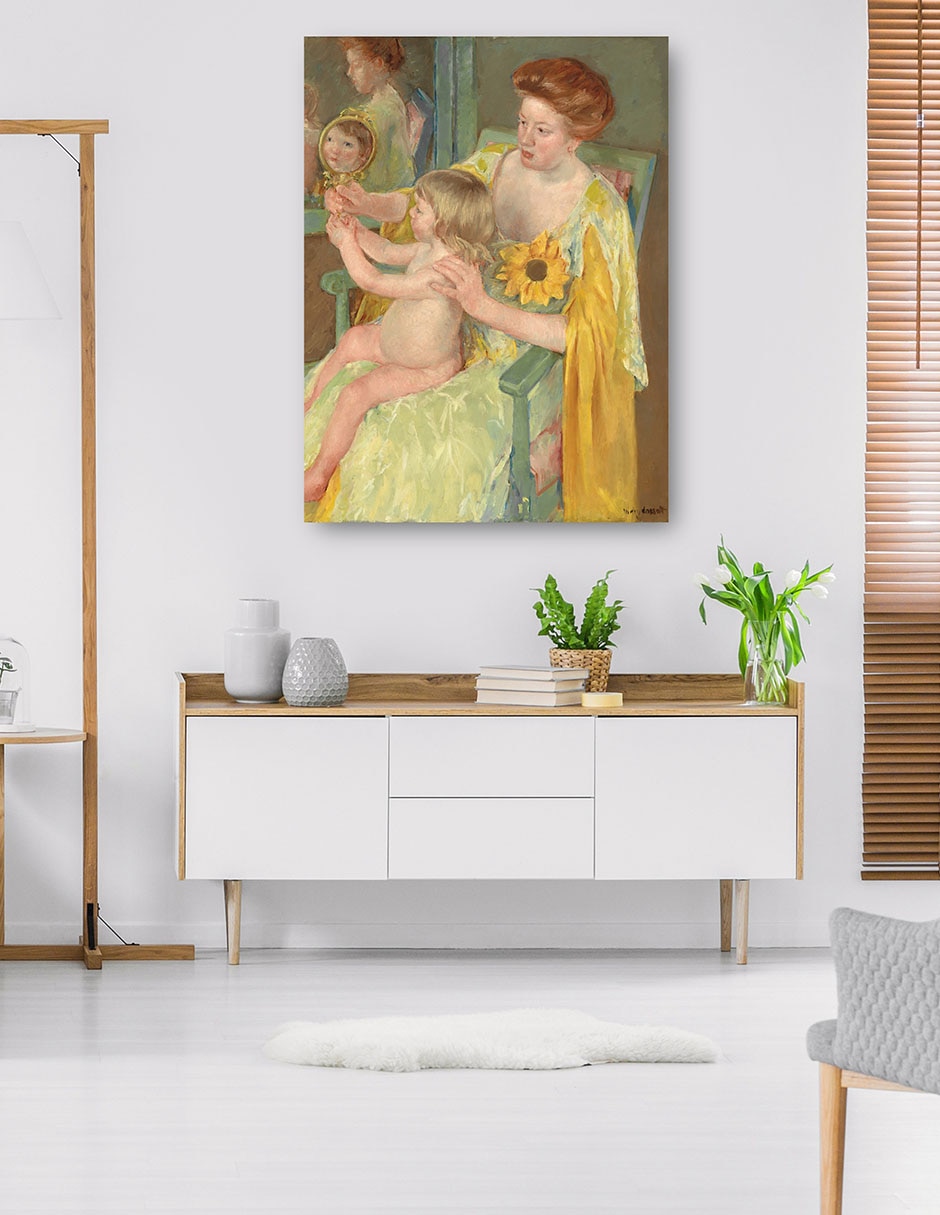 Cuadro decorativo Mujer con un girasol técnica mixta Familia 5