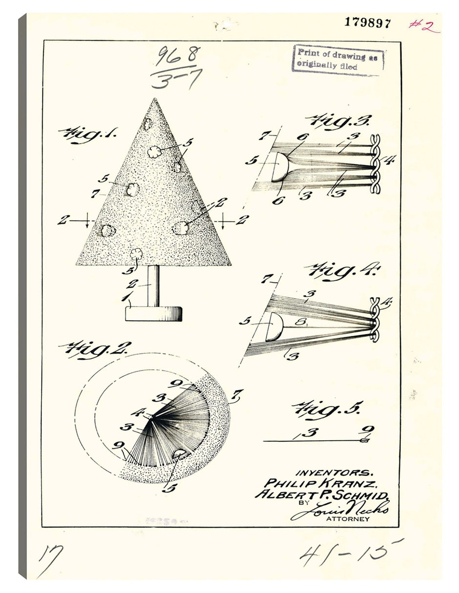 Cuadro decorativo Árbol de navidad artificial patentado, inventor(es): Phillip Kraz y Albert P. Schmid técnica mixta Planos Cuadro decorativo Árbol de navidad artificial patentado, inventor(es): Phillip Kraz y Albert P. Schmid técnica mixta Planos