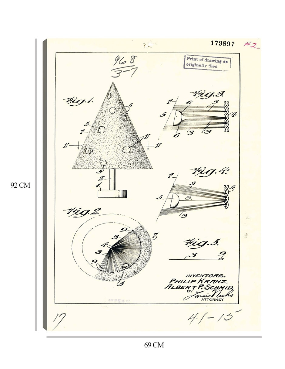 Cuadro decorativo Árbol de navidad artificial patentado, inventor(es): Phillip Kraz y Albert P. Schmid técnica mixta Planos 2