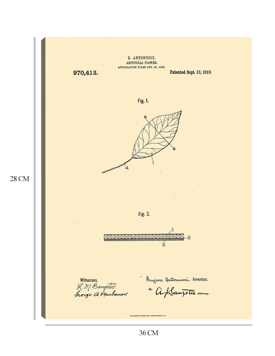 Cuadro decorativo Flor artificial patentada, inventor: William A. Warner, 13 de septiembre de 1910 técnica mixta Planos 3