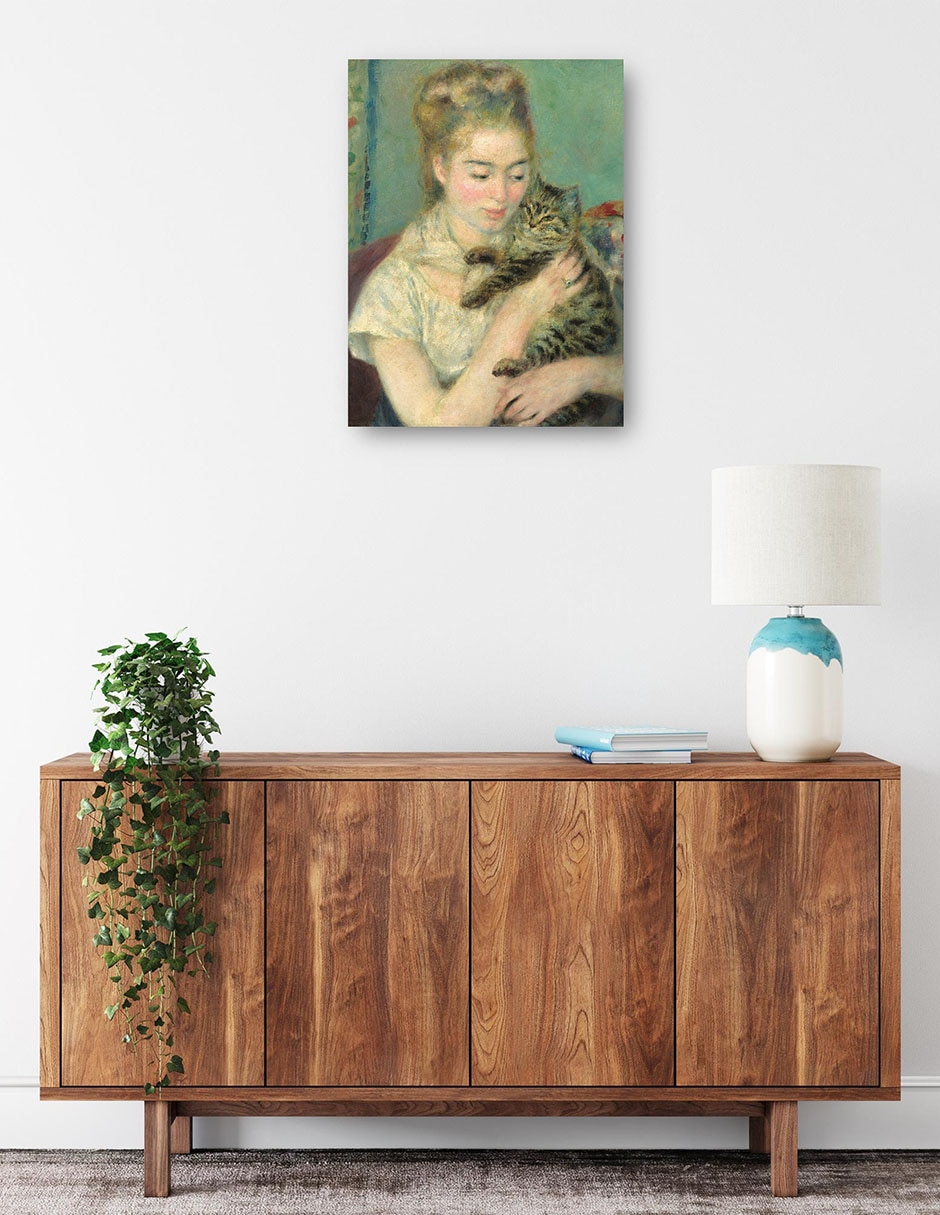 Cuadro decorativo Mujer con un gato técnica mixta Retratos 2