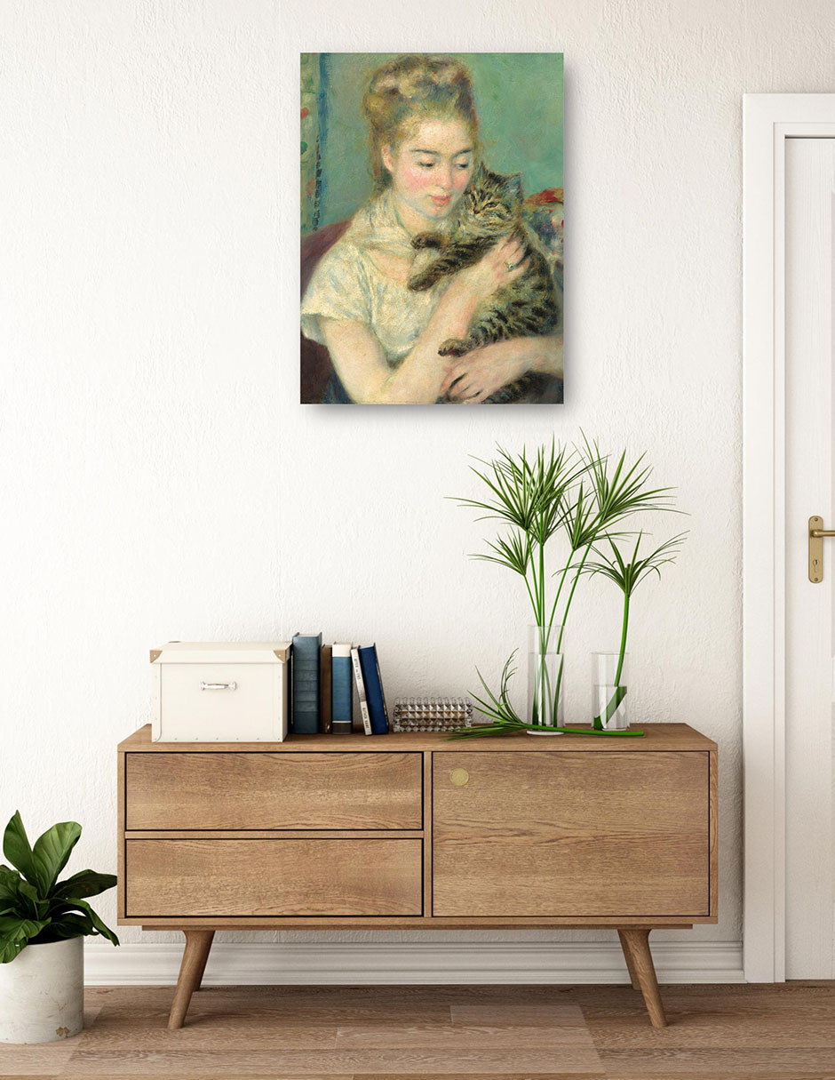Cuadro decorativo Mujer con un gato técnica mixta Retratos 3