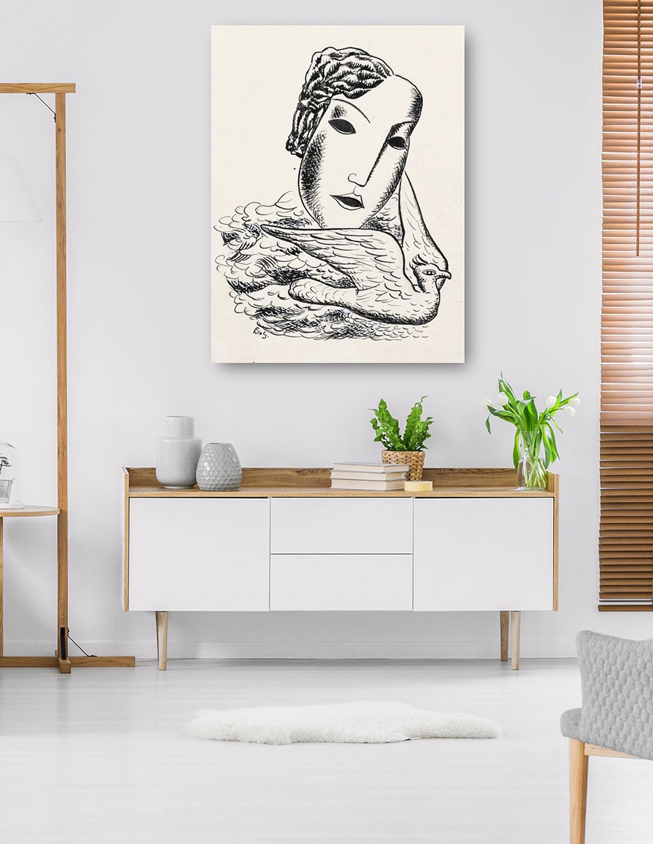 Cuadro decorativo Cabeza de mujer con pájaro (1935) técnica mixta Bocetos 5