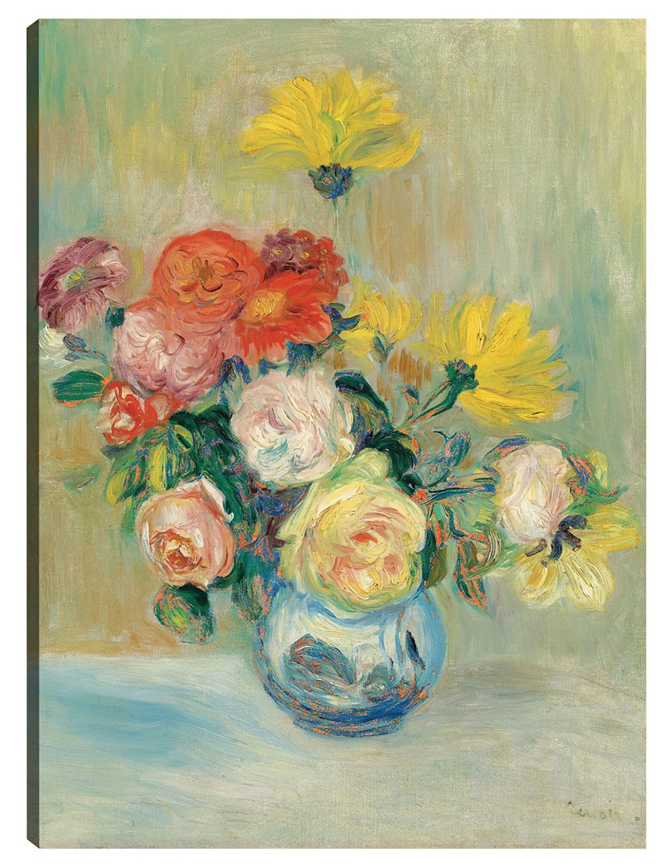 Cuadro decorativo Jarrón de rosas y dalias técnica mixta Floreros