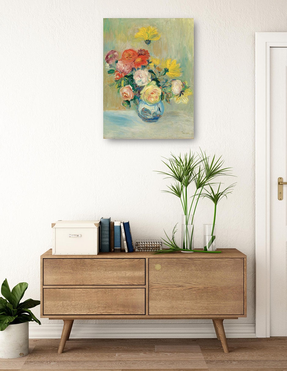 Cuadro decorativo Jarrón de rosas y dalias técnica mixta Floreros 3