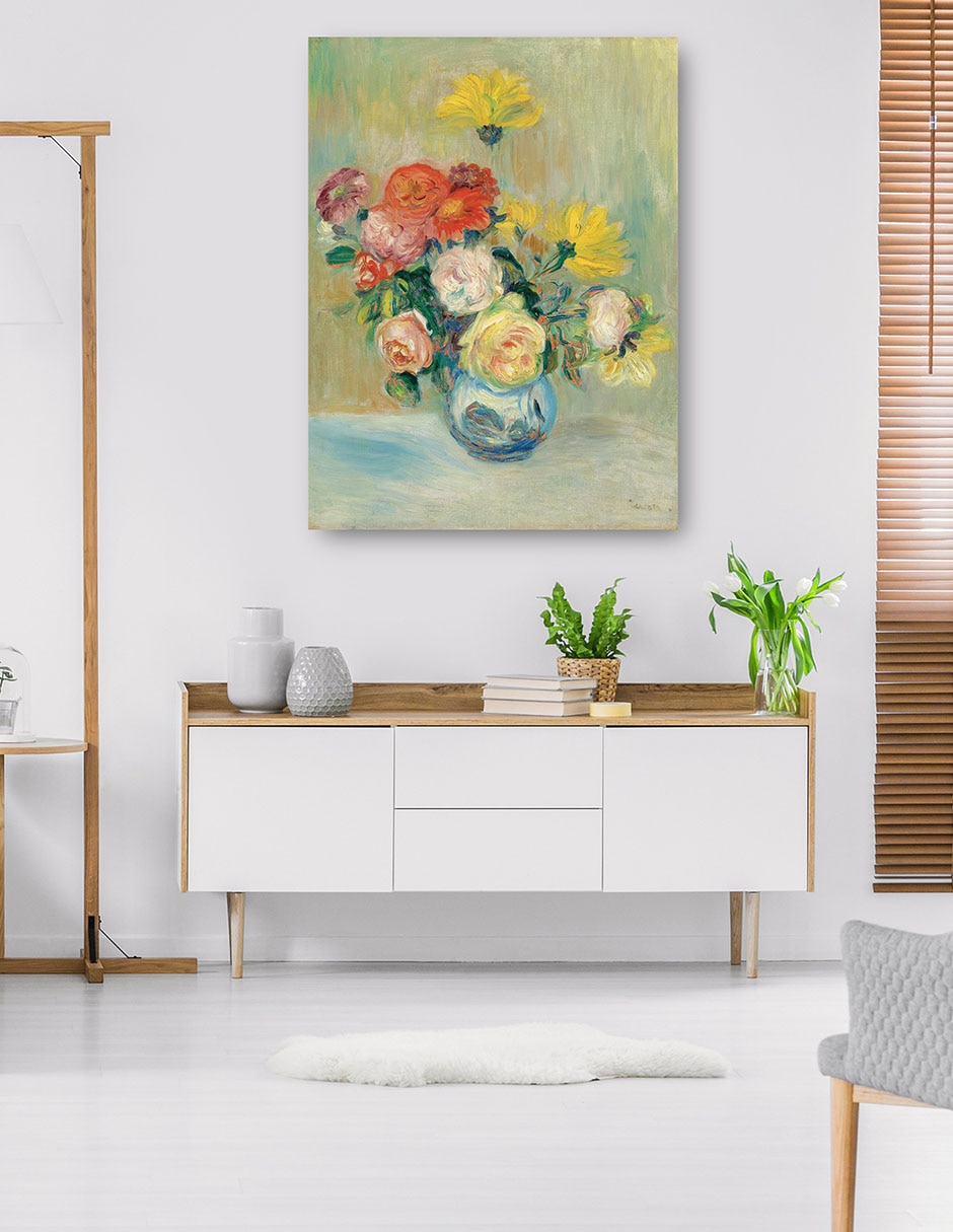 Cuadro decorativo Jarrón de rosas y dalias técnica mixta Floreros 5