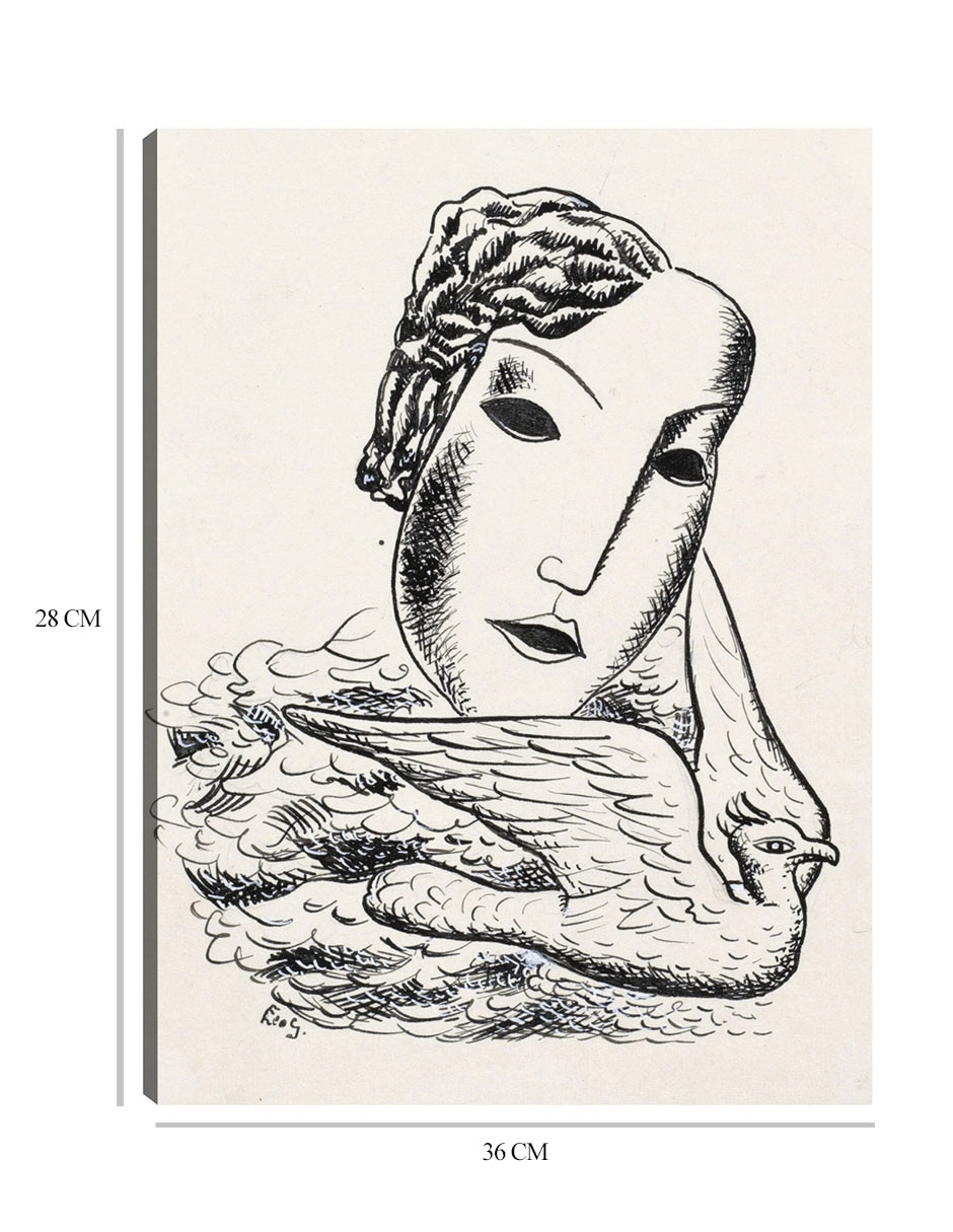 Cuadro decorativo Cabeza de mujer con pájaro (1935) técnica mixta Bocetos 2