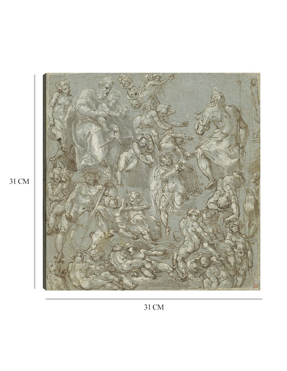 Cuadro decorativo San José y el Niño Jesús con ángeles y amorcillos (1590-1600) técnica mixta Figuras Celestiales 2