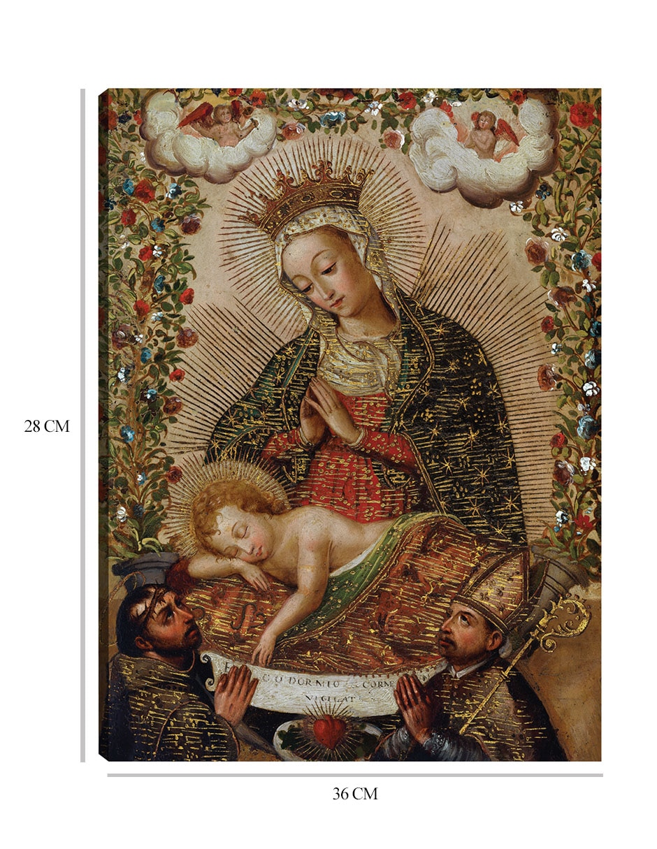 Cuadro decorativo La Virgen adorando al Niño Jesús con dos santos (siglo XVIII) técnica mixta Vírgenes 2