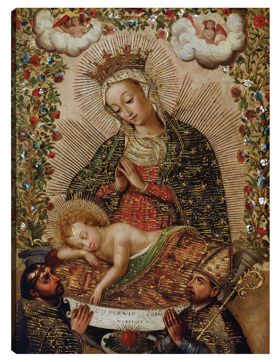 Cuadro decorativo La Virgen adorando al Niño Jesús con dos santos (siglo XVIII) técnica mixta Vírgenes Cuadro decorativo La Virgen adorando al Niño Jesús con dos santos (siglo XVIII) técnica mixta Vírgenes
