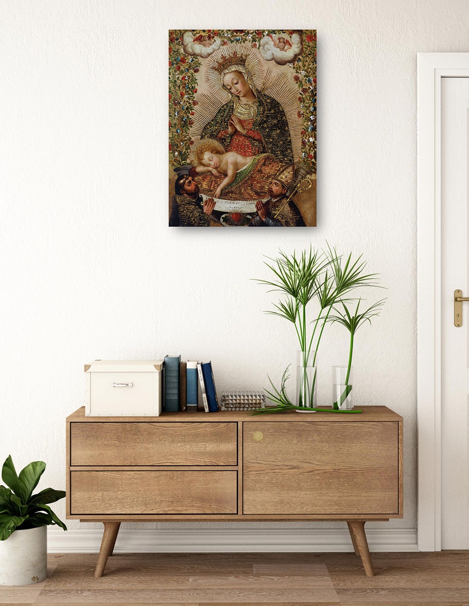 Cuadro decorativo La Virgen adorando al Niño Jesús con dos santos (siglo XVIII) técnica mixta Vírgenes 3