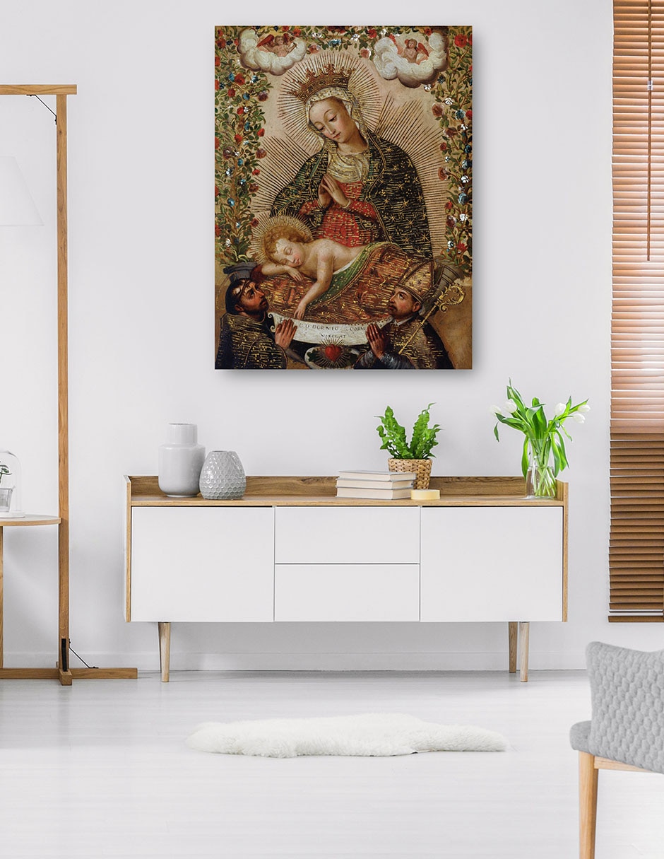 Cuadro decorativo La Virgen adorando al Niño Jesús con dos santos (siglo XVIII) técnica mixta Vírgenes 5