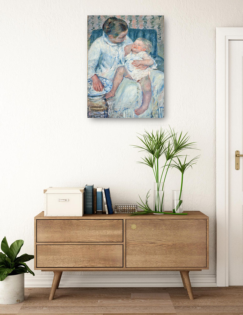 Cuadro decorativo Madre a punto de lavar a su hijo somnoliento técnica mixta Retratos 3
