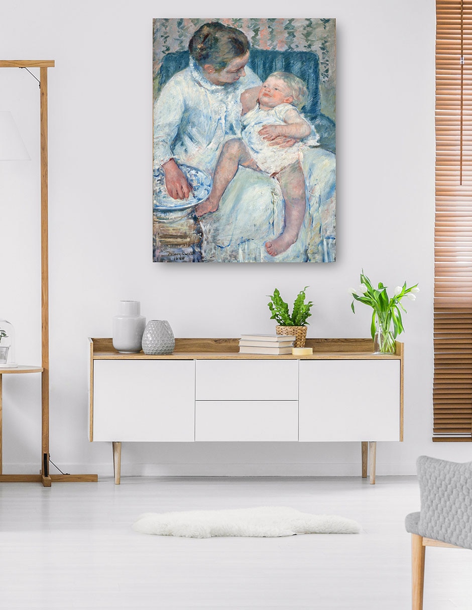 Cuadro decorativo Madre a punto de lavar a su hijo somnoliento técnica mixta Retratos 5