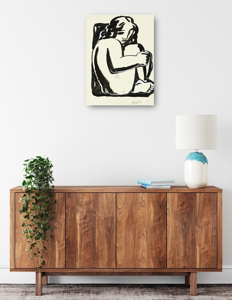 Cuadro decorativo Mujer sentada desnuda con las rodillas levantadas técnica mixta Bocetos 2