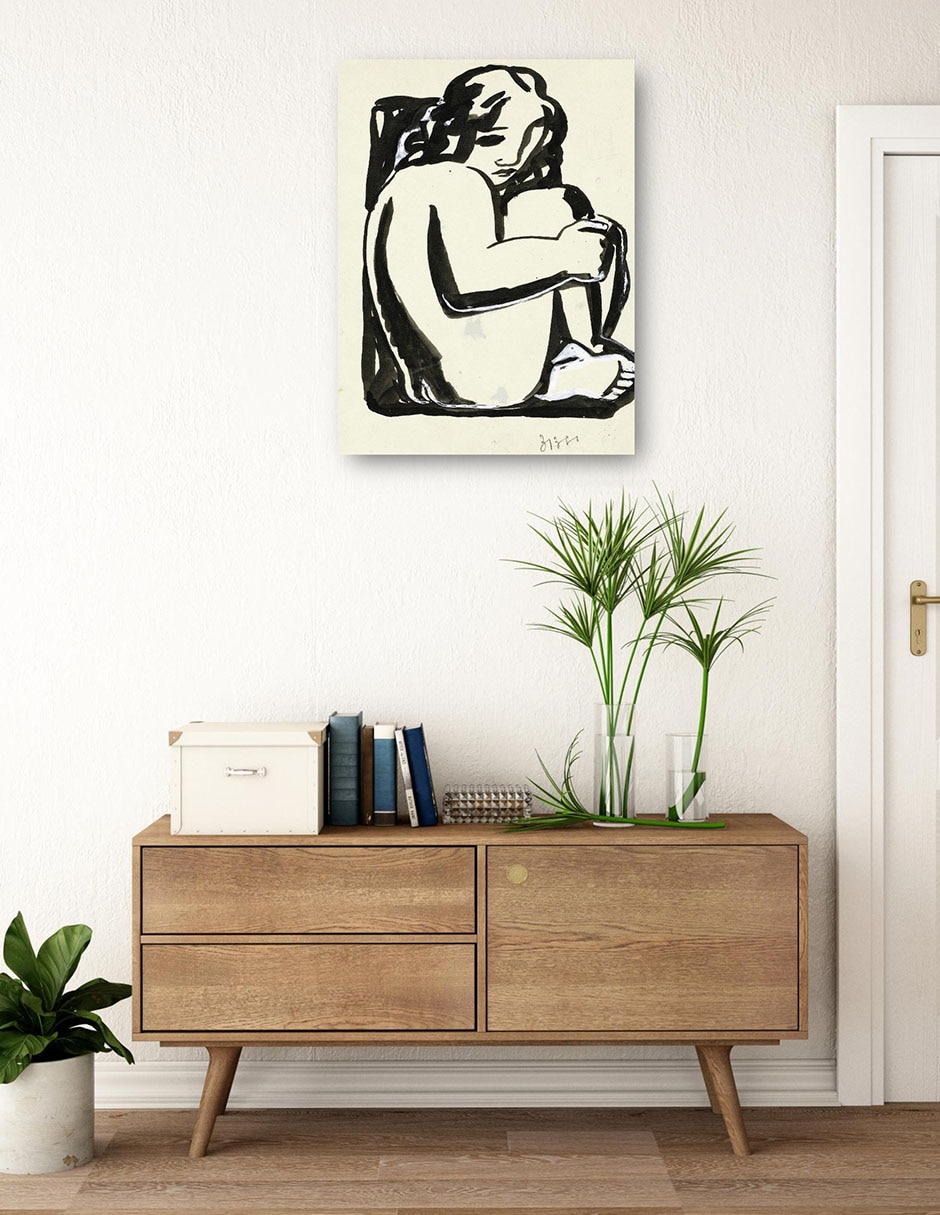 Cuadro decorativo Mujer sentada desnuda con las rodillas levantadas técnica mixta Bocetos 3