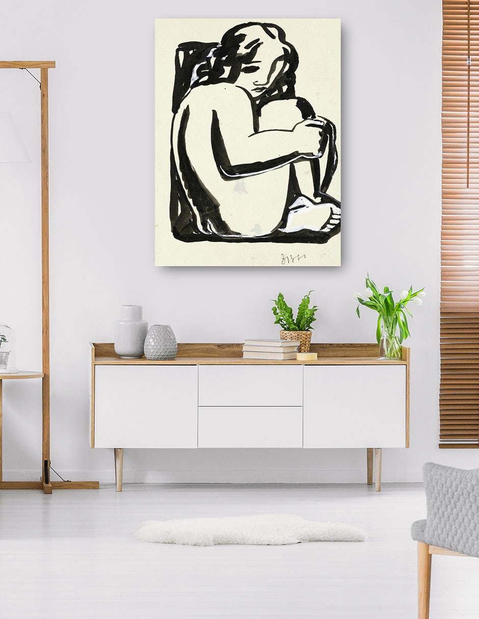 Cuadro decorativo Mujer sentada desnuda con las rodillas levantadas técnica mixta Bocetos 5