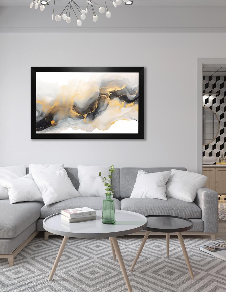 Cuadro decorativo mármol dorado blanco 5