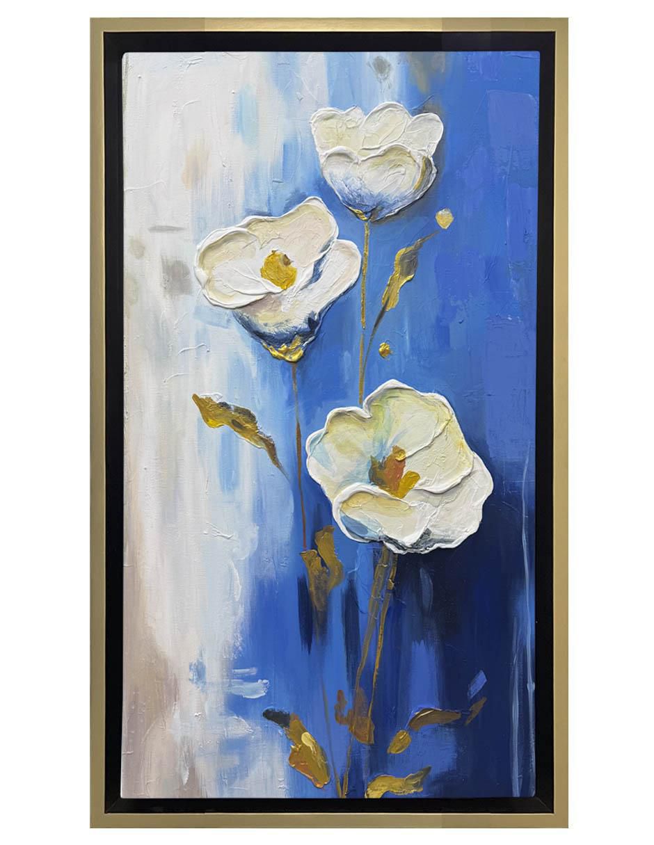 Pintura Tres Flores Blancas técnica acrílico