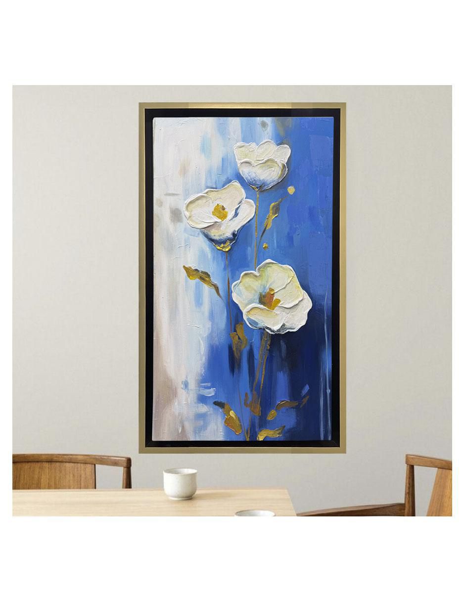 Pintura Tres Flores Blancas técnica acrílico 3