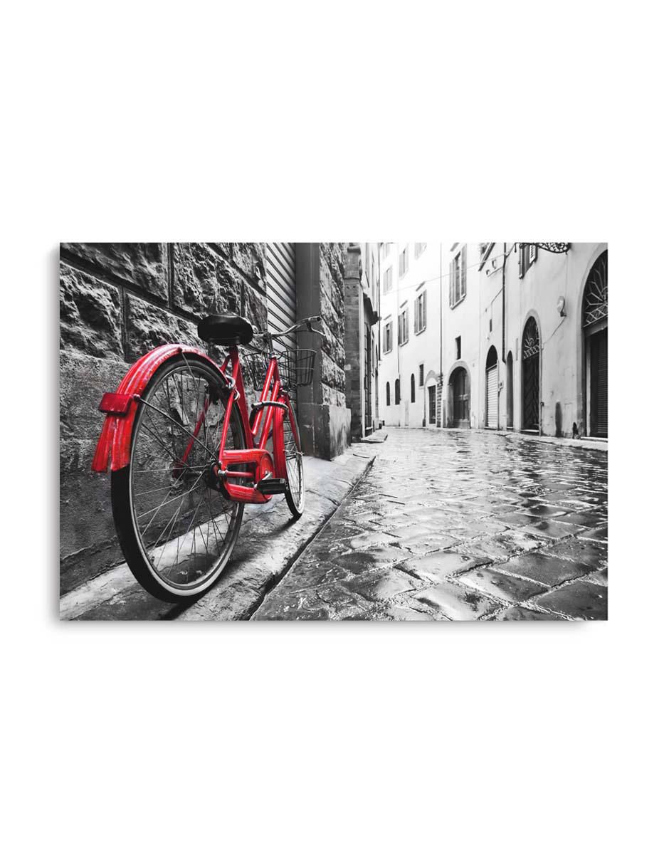 Cuadro decorativo Paisaje urbano bici roja con barniz a registro Cuadro decorativo Paisaje urbano bici roja con barniz a registro