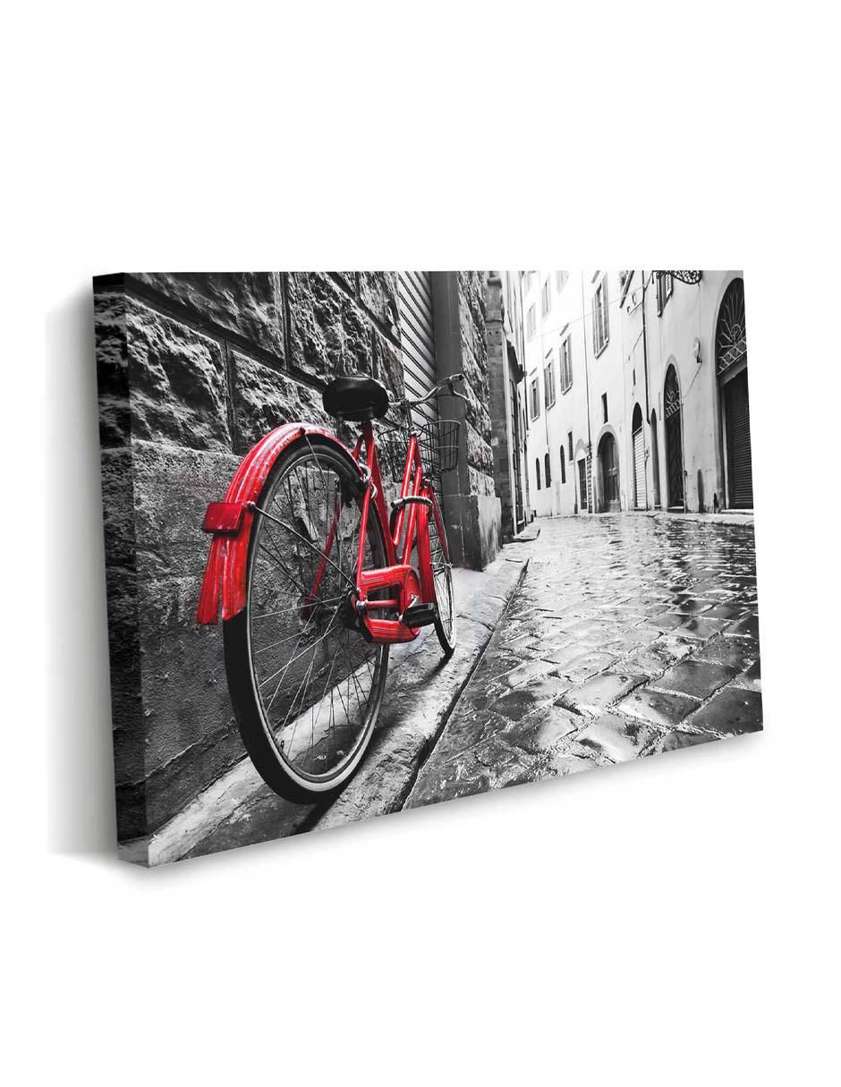 Cuadro decorativo Paisaje urbano bici roja con barniz a registro 2