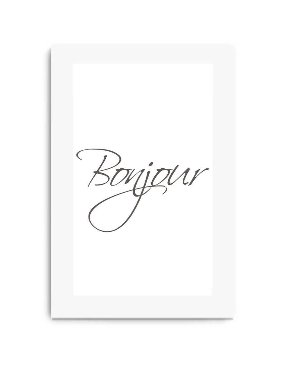 Cuadro decorativo Bonjour en gris con barniz a registro