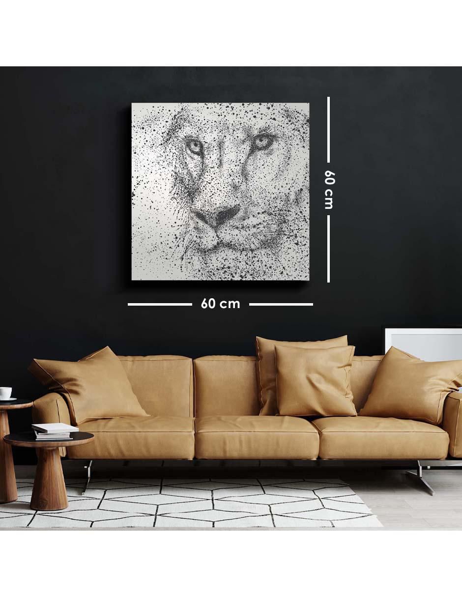 Cuadro decorativo Cara de léon gris con barniz a registro 6