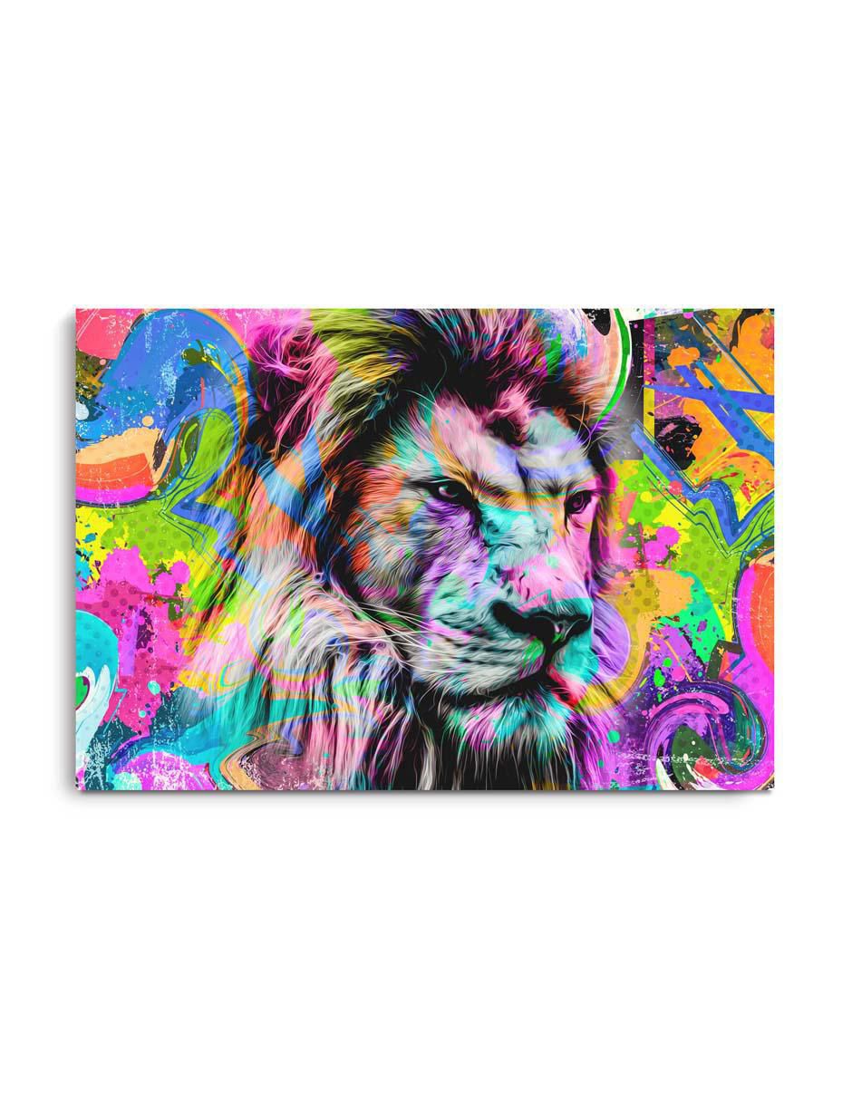 Cuadro decorativo Art pop león con barniz a registro Cuadro decorativo Art pop león con barniz a registro