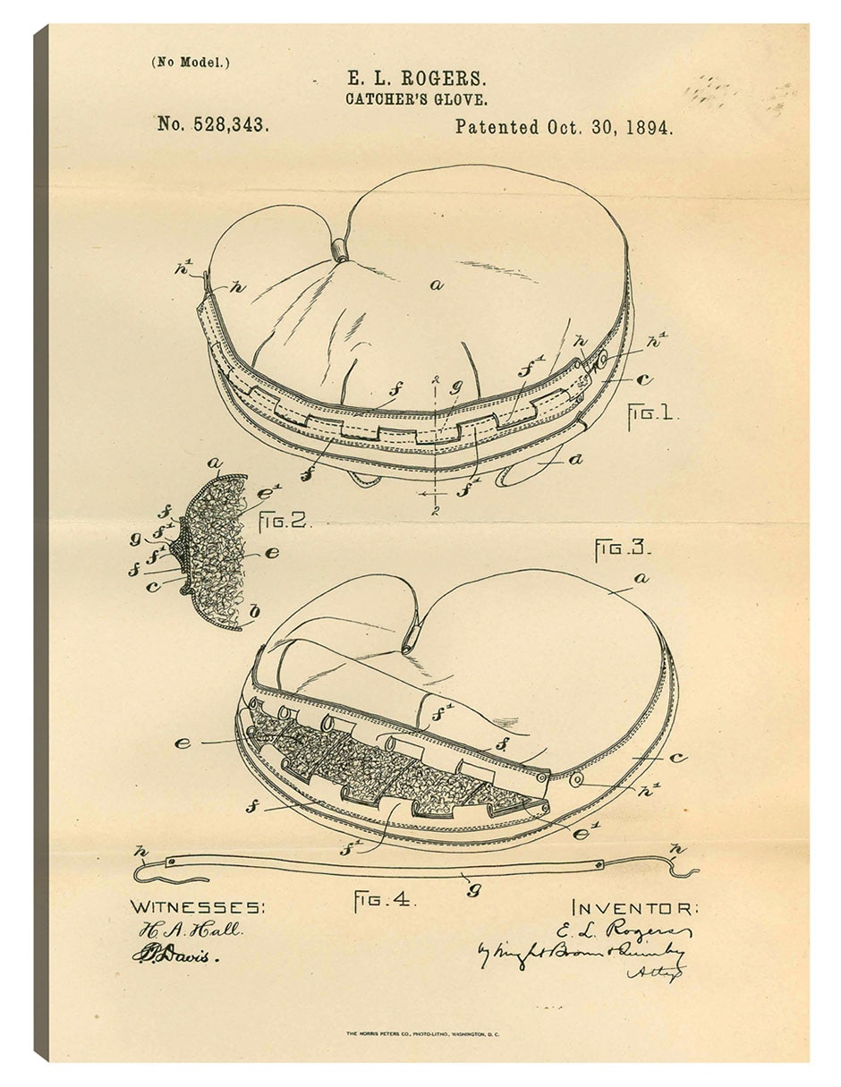 Cuadro decorativo Guante de cazador de patentes, inventor: Elroy L. Rogers técnica mixta Planos