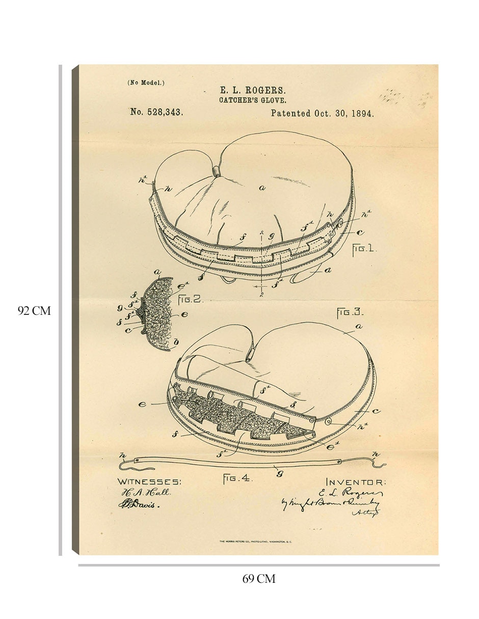 Cuadro decorativo Guante de cazador de patentes, inventor: Elroy L. Rogers técnica mixta Planos 2