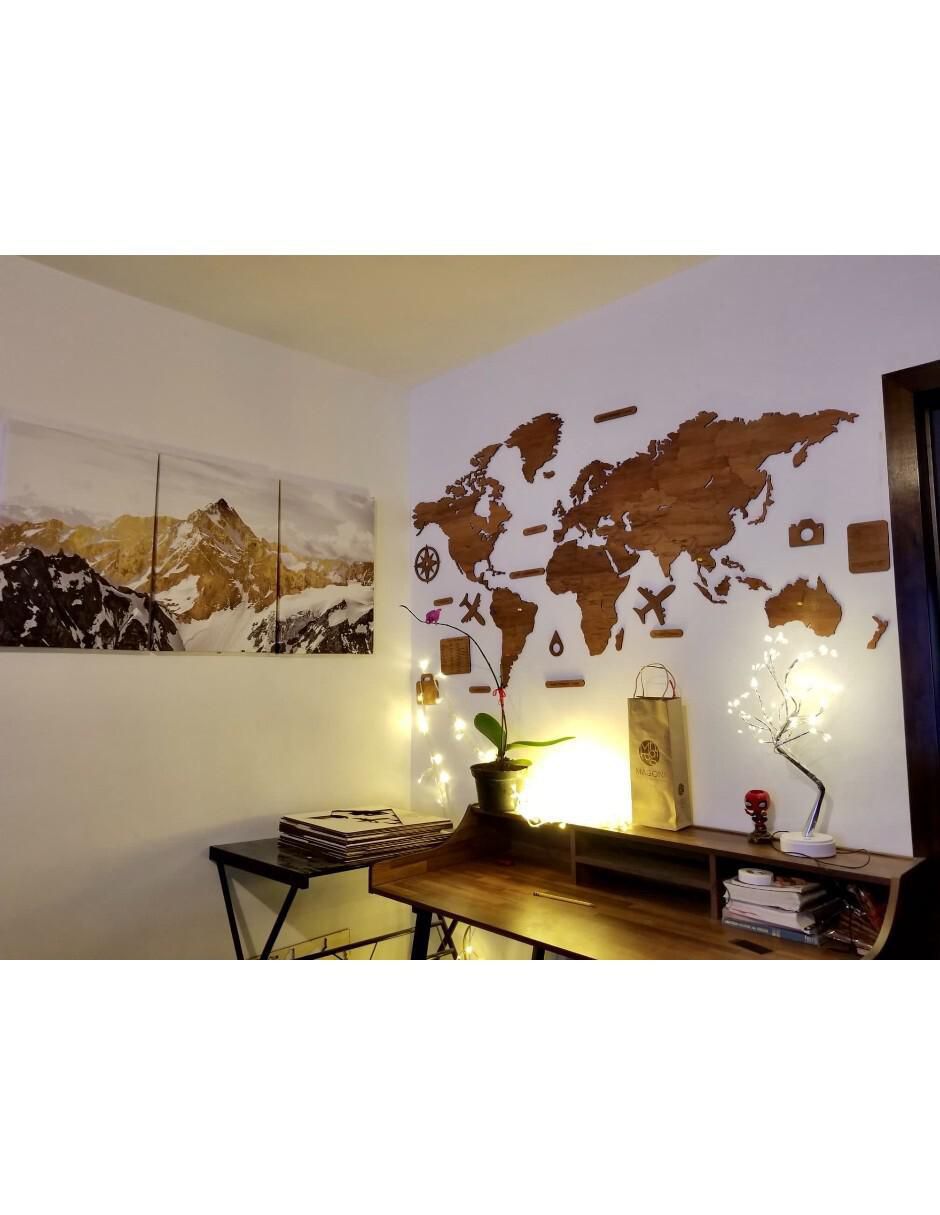 Cuadro decorativo mapa de madera del mundo 3