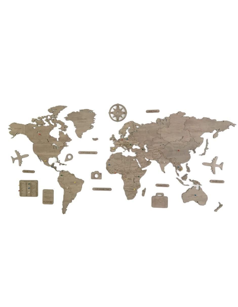 Cuadro decorativo mapa de madera del mundo Cuadro decorativo mapa de madera del mundo