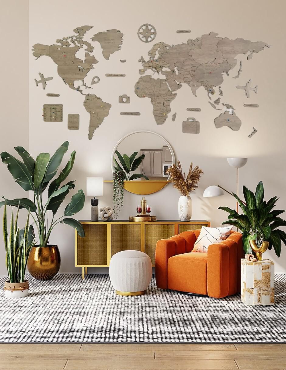 Cuadro decorativo mapa de madera del mundo 2