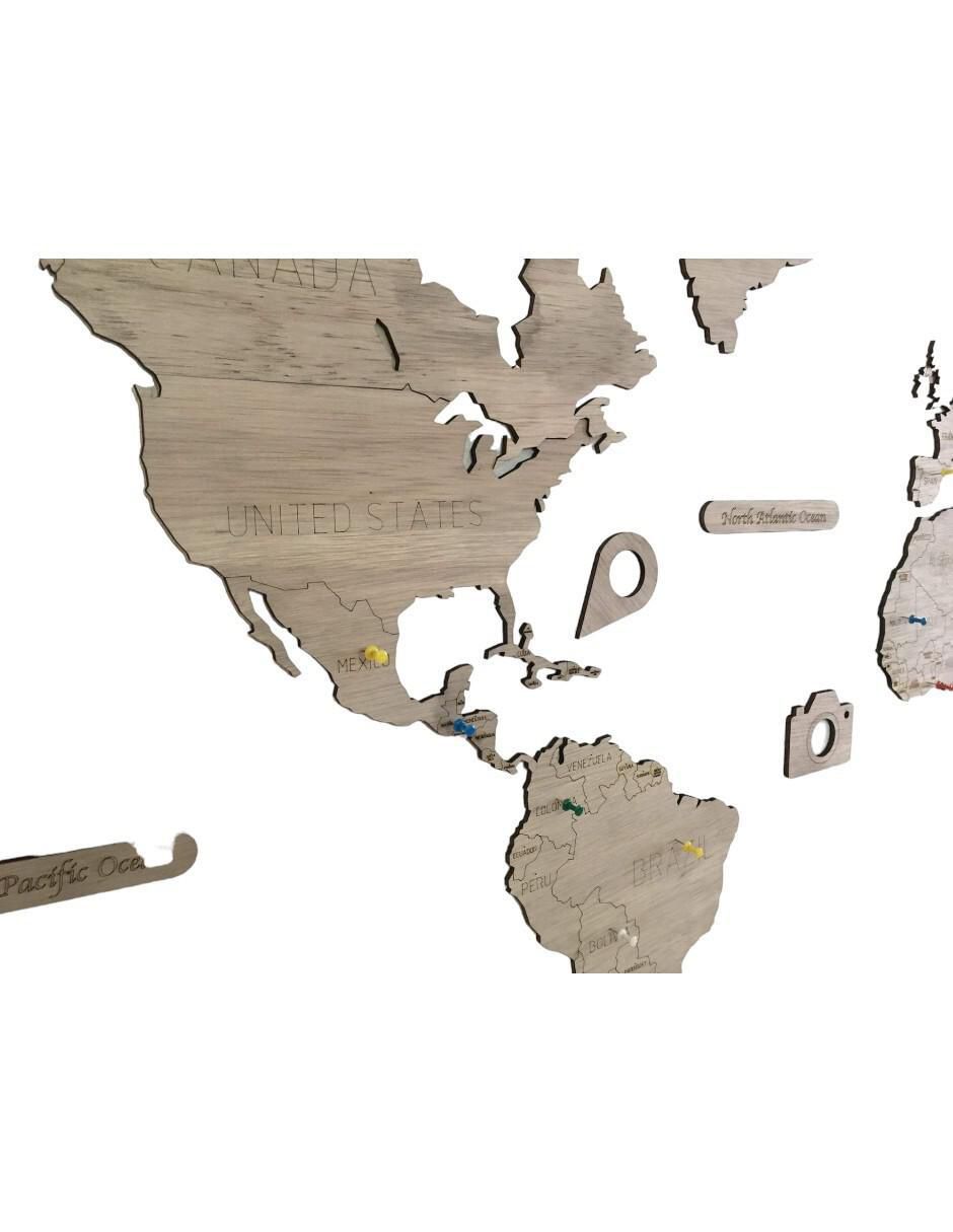 Cuadro decorativo mapa de madera del mundo 4