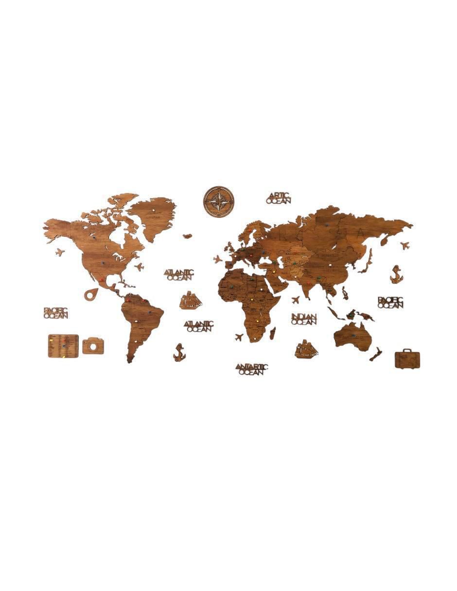 Cuadro decorativo mapa de madera del mundo plus
