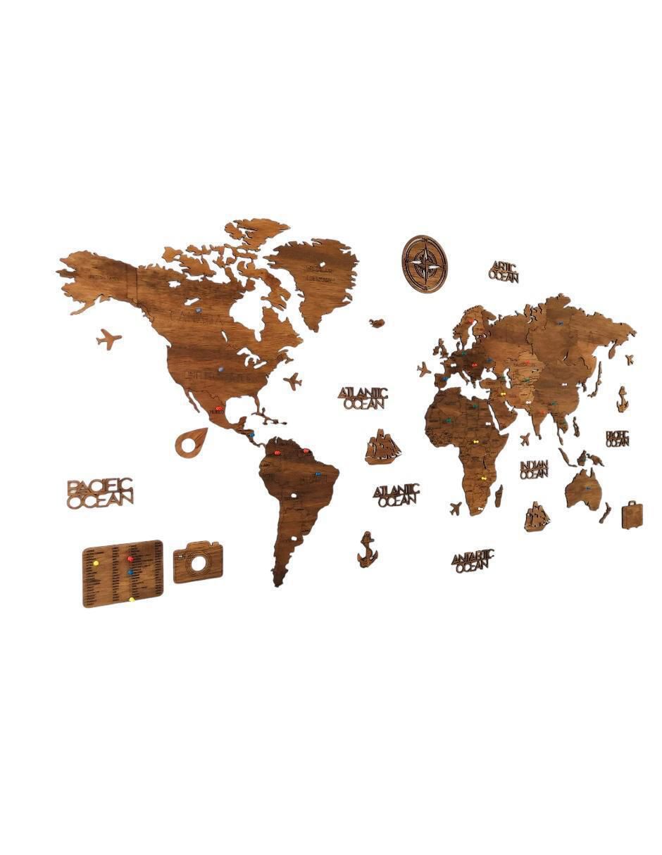 Cuadro decorativo mapa de madera del mundo plus 2