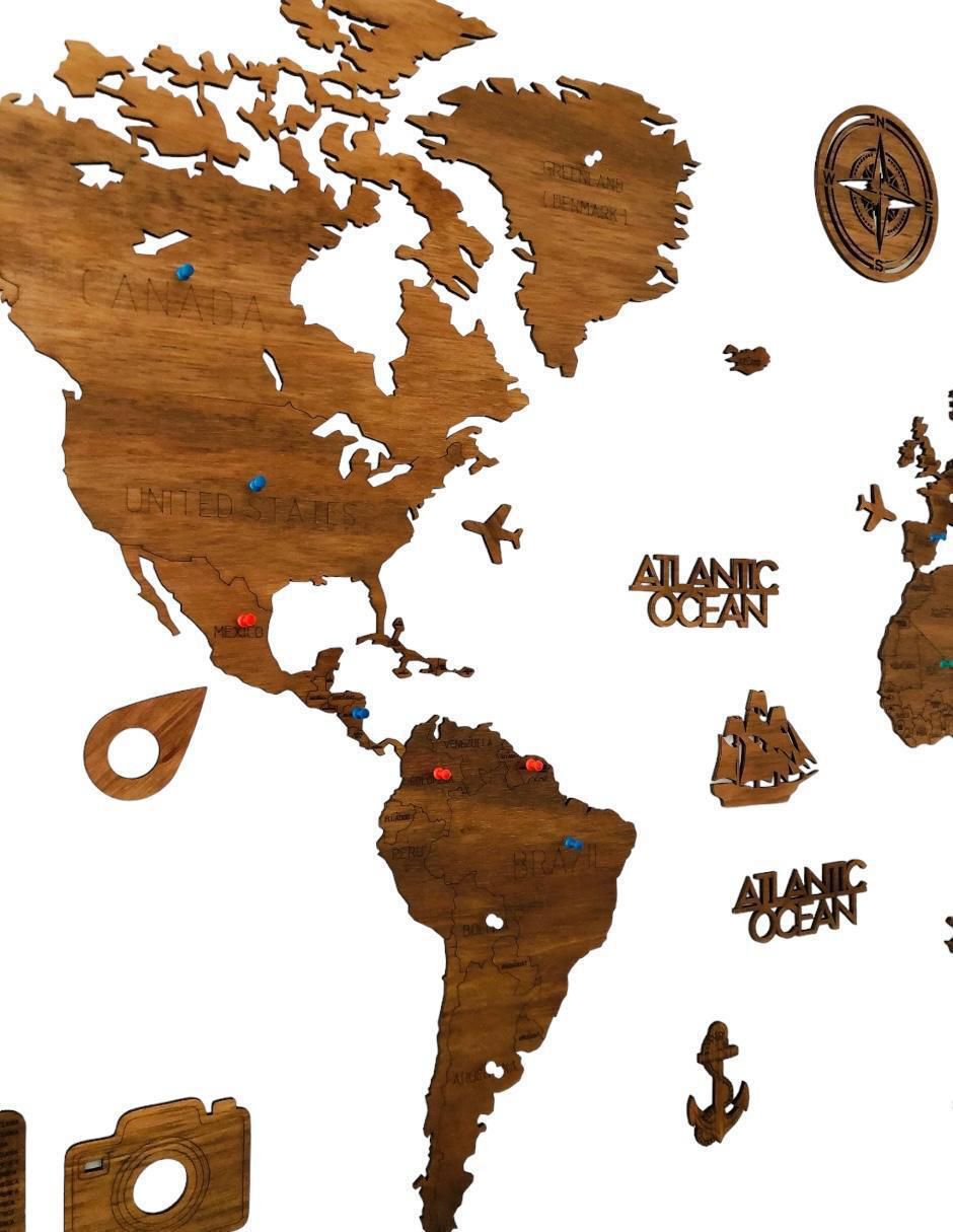 Cuadro decorativo mapa de madera del mundo plus 4