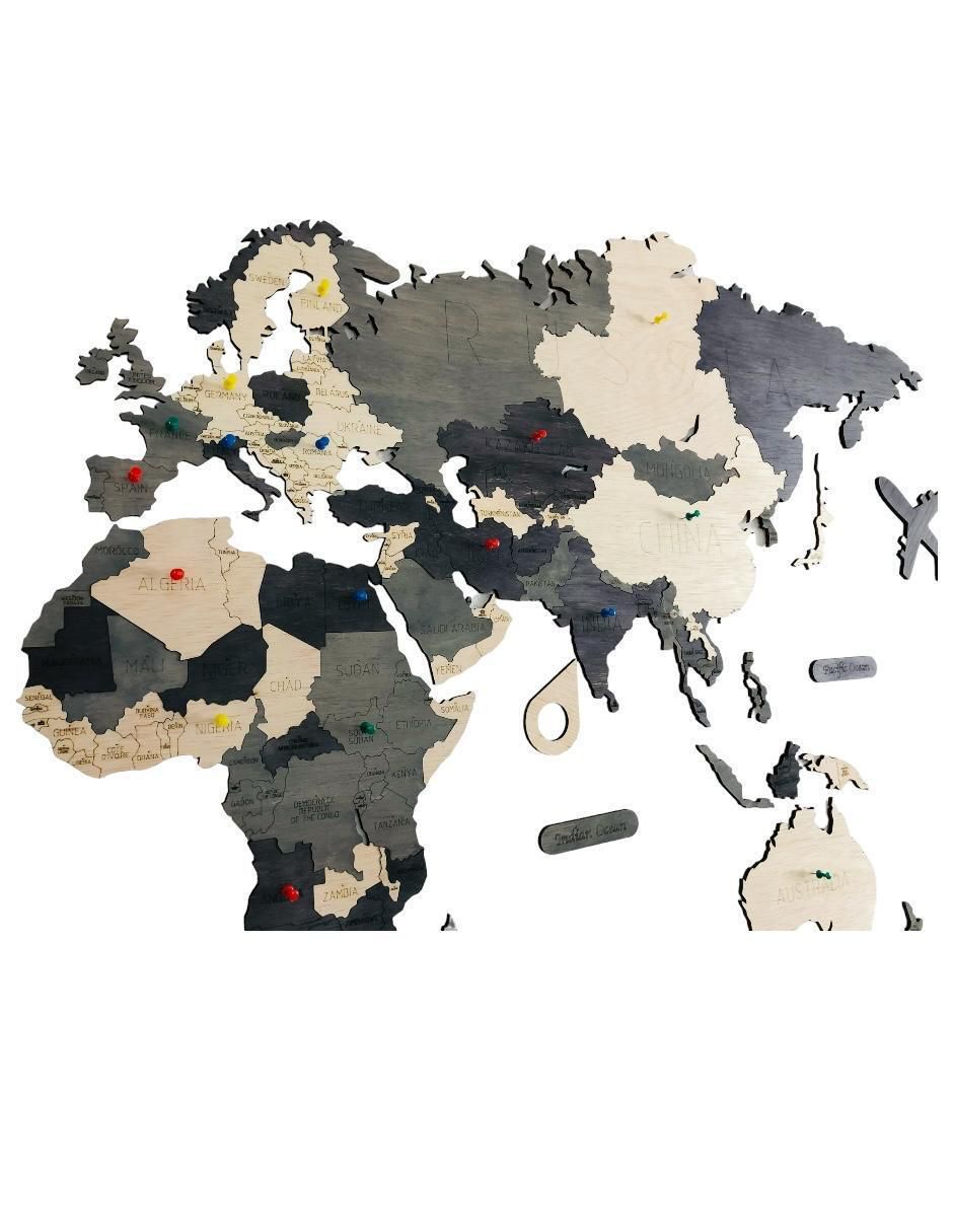 Cuadro decorativo mapa del madera del mundo tricolor 2