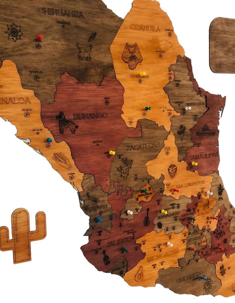 Cuadro decorativo mapa de madera de mexico 2