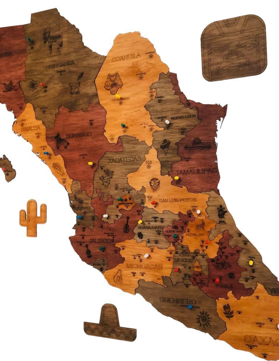 Cuadro decorativo mapa de madera de mexico 3