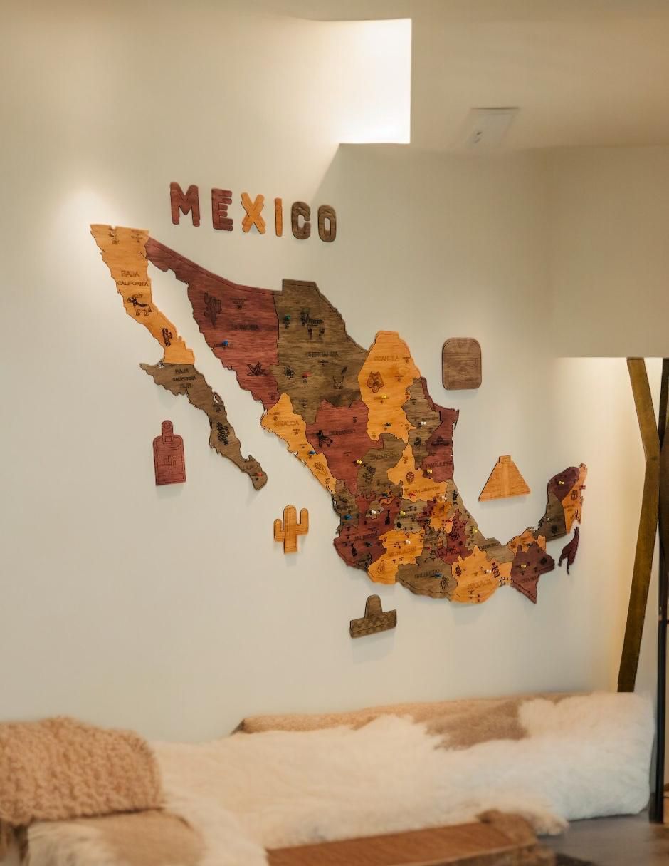 Cuadro decorativo mapa de madera de mexico 4