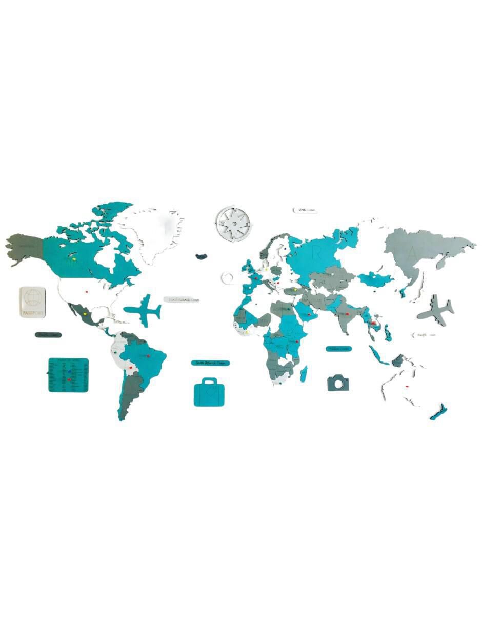 Cuadro decorativo mapa de madera del mundo tricolor Cuadro decorativo mapa de madera del mundo tricolor