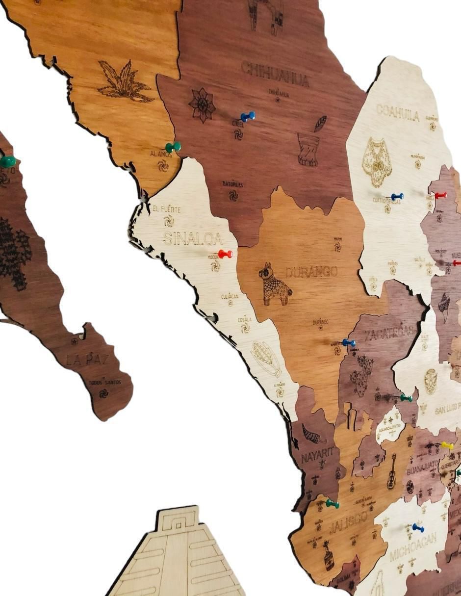Cuadro decorativo mapa de madera de mexico tricolor 2