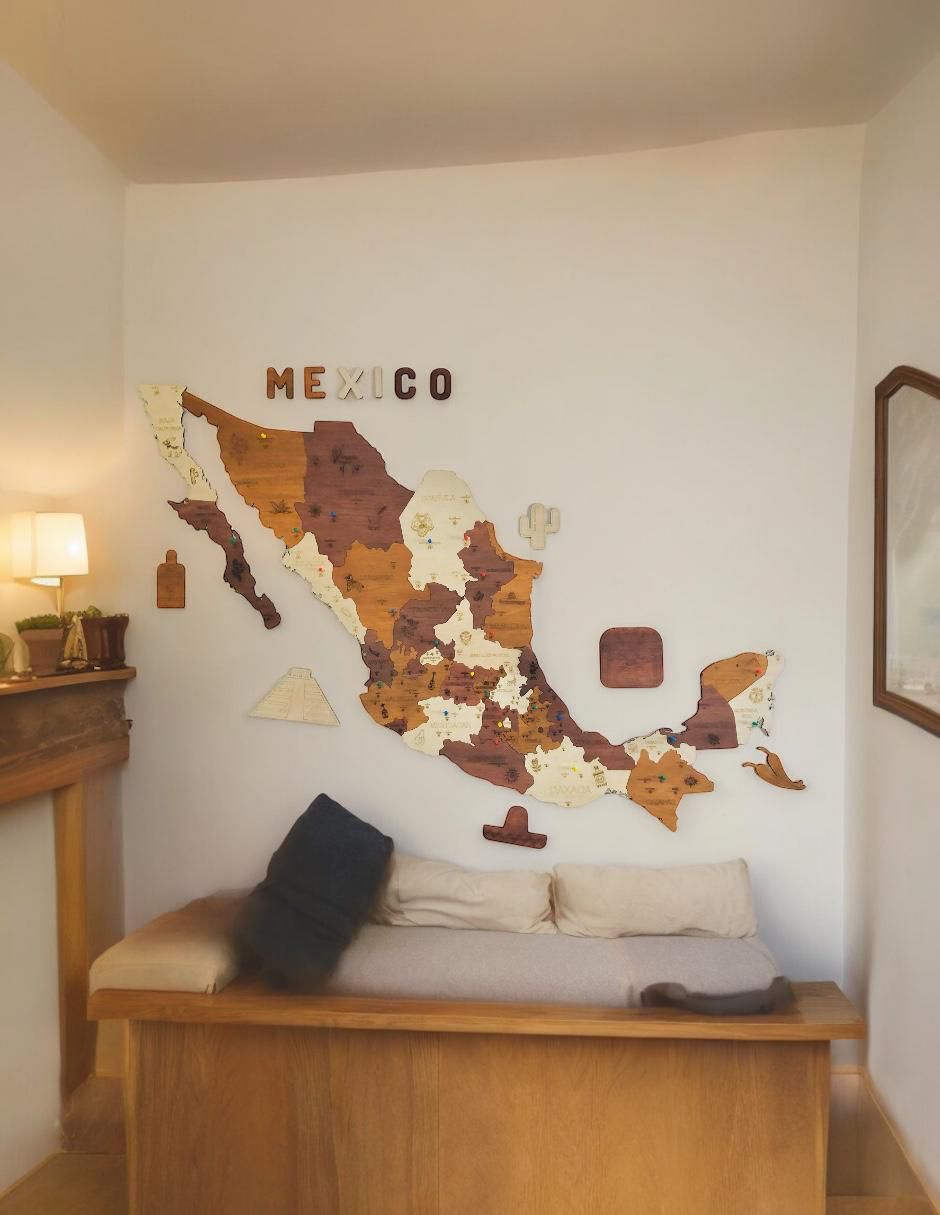 Cuadro decorativo mapa de madera de mexico tricolor 3