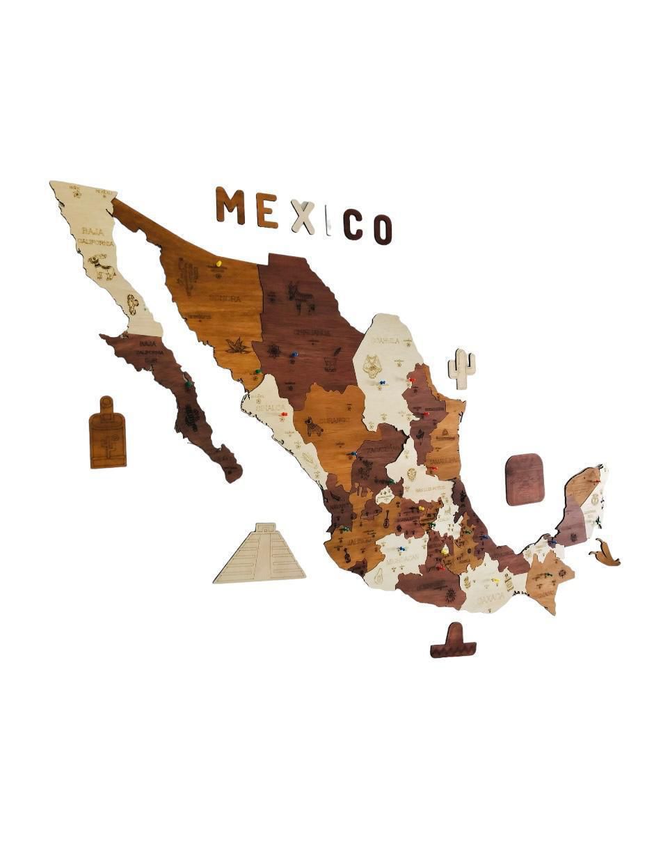 Cuadro decorativo mapa de madera de mexico tricolor 4